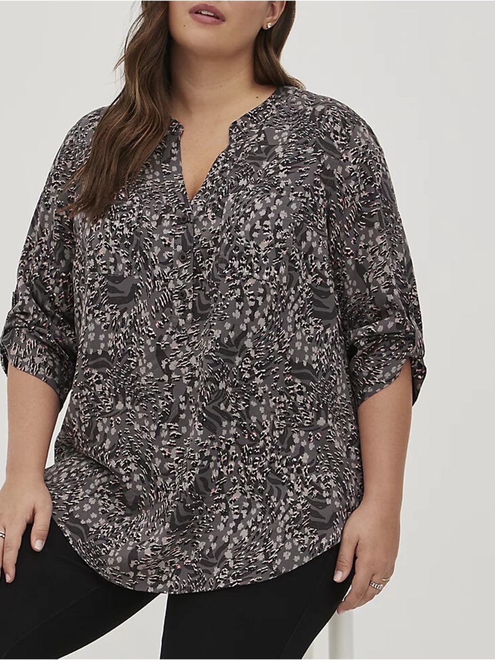 Torrid Harper Gray Leopard and Zebra Mix Print Blouse